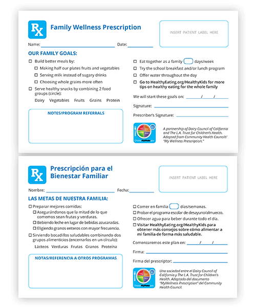 Our wellness prescription pads enable nutritious food choices through family goal setting.